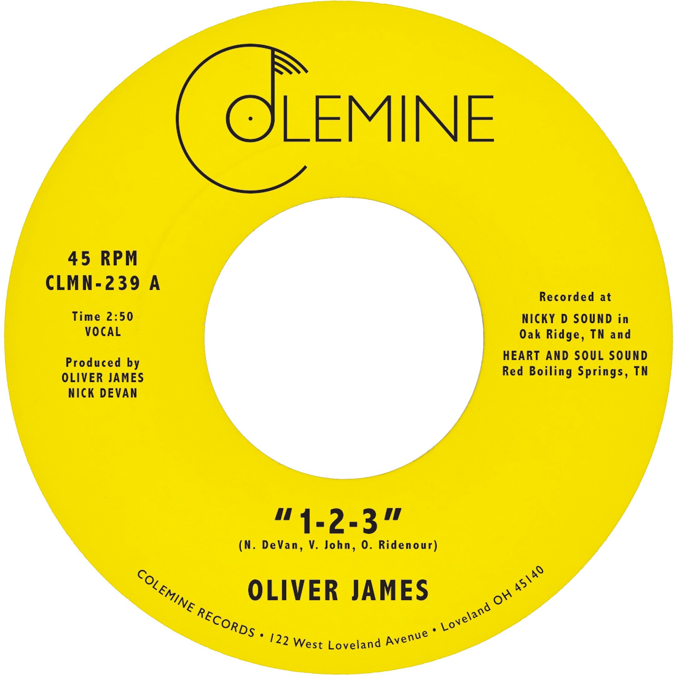 OLIVER JAMES "1-2-3 / NOTHING IS FOREVER" VINYL 7"